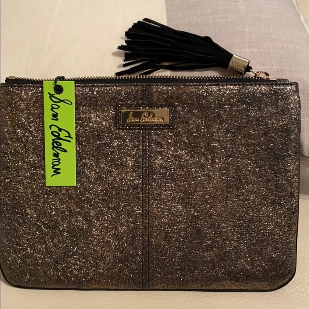 Sam Edelman Gold clutch Purse handbag NEW vegan